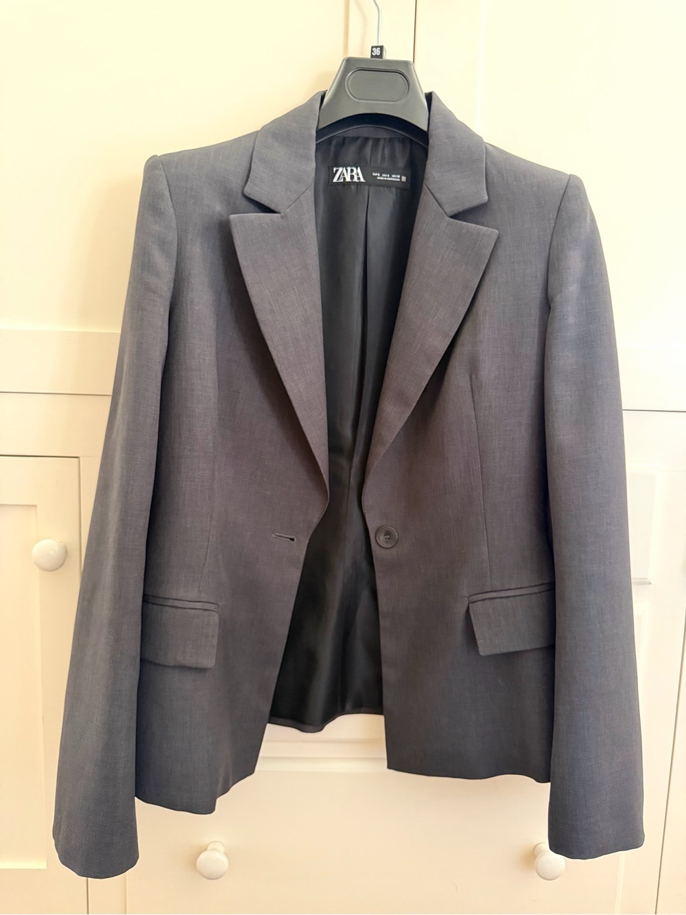 NWOT ZARA Charcoal Dark Grey Fitted Single Button Blazer Jacket Size S